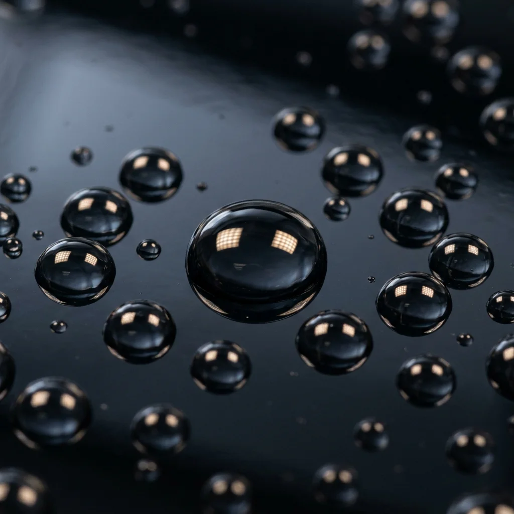 Hydrophobic ceramic coating water beading on glossy automotive paint