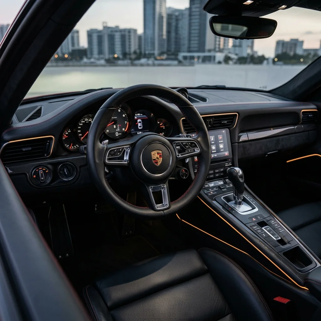 Immaculate leather steering wheel and cockpit interior detailing