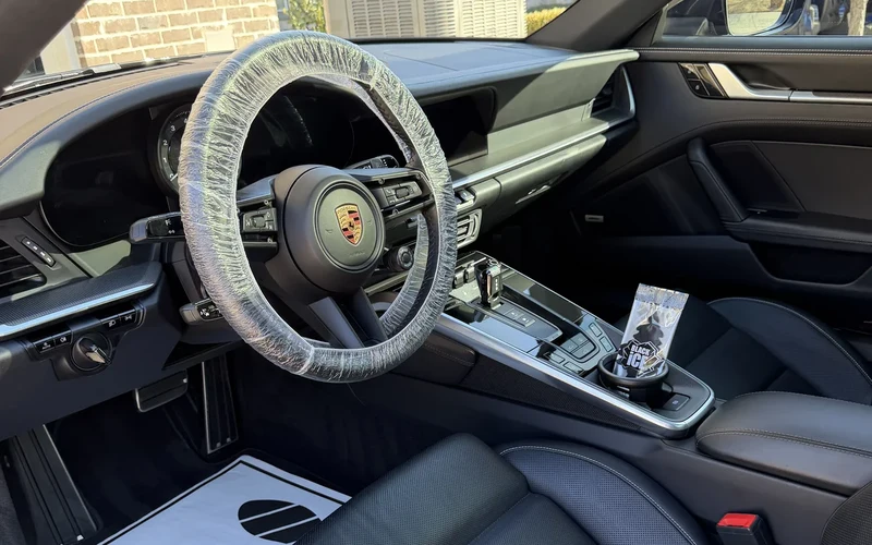 Clean cockpit steering wheel and paper floor mat cabin protection